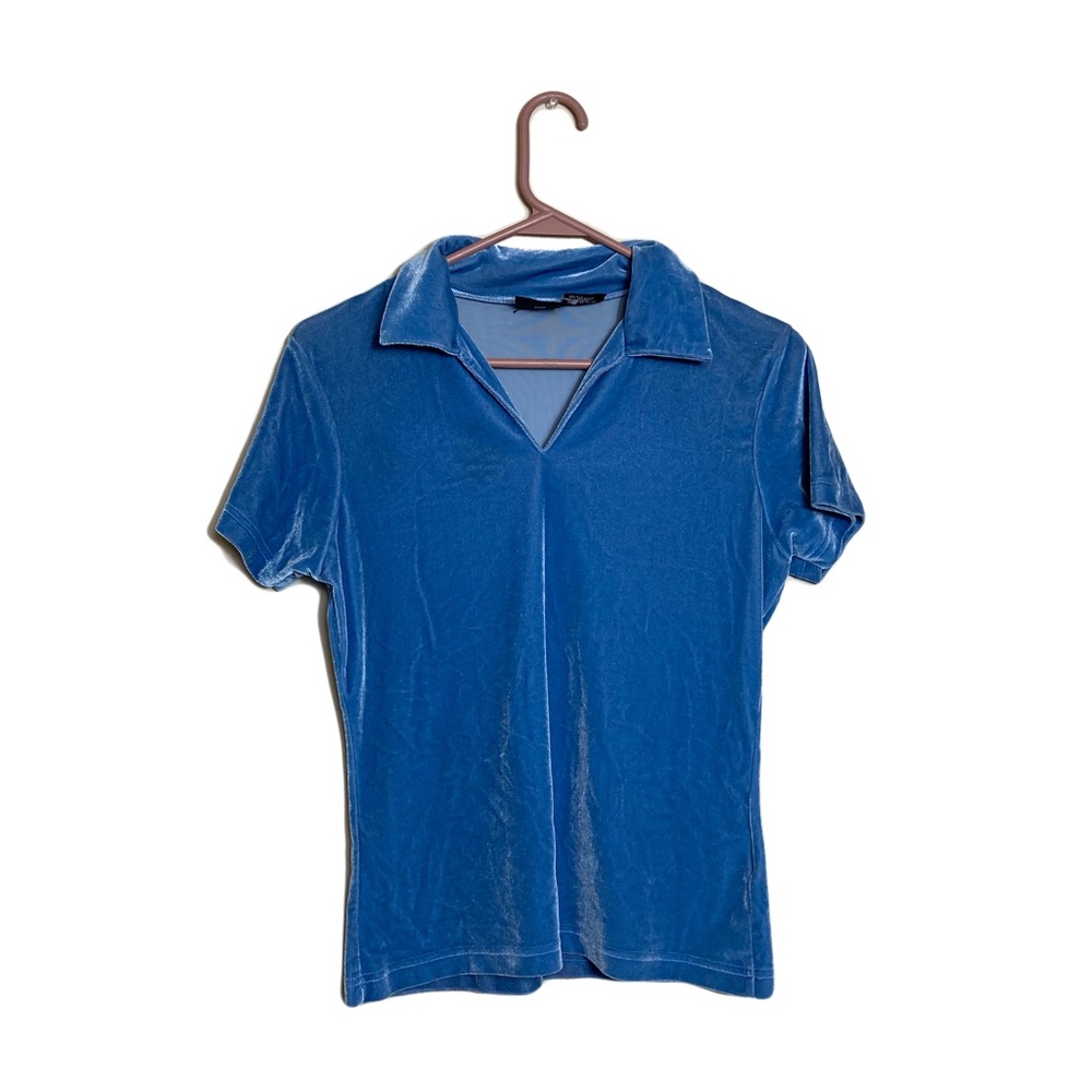 Vintage No Boundaries Top Blue Size Large Short Sleeve Velvet